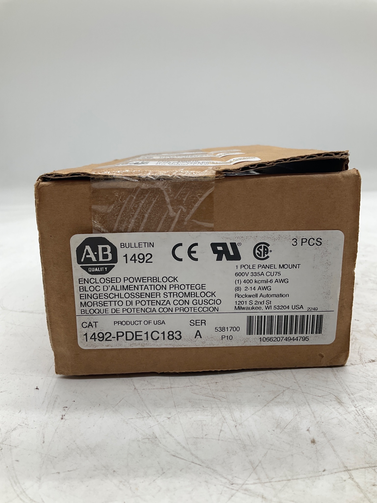 Allen-Bradley 1492-PDE1C183 Series A 335A 600V Power Distribution Blocks (LOT OF 3) NEW 3
