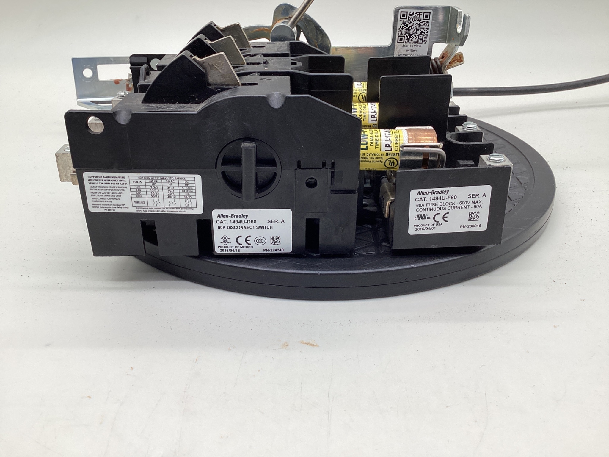 Allen-Bradley 1494U-D60 / 1494U-F60 Disconnect Switch & Fuse Block Complete Assembly USED 1