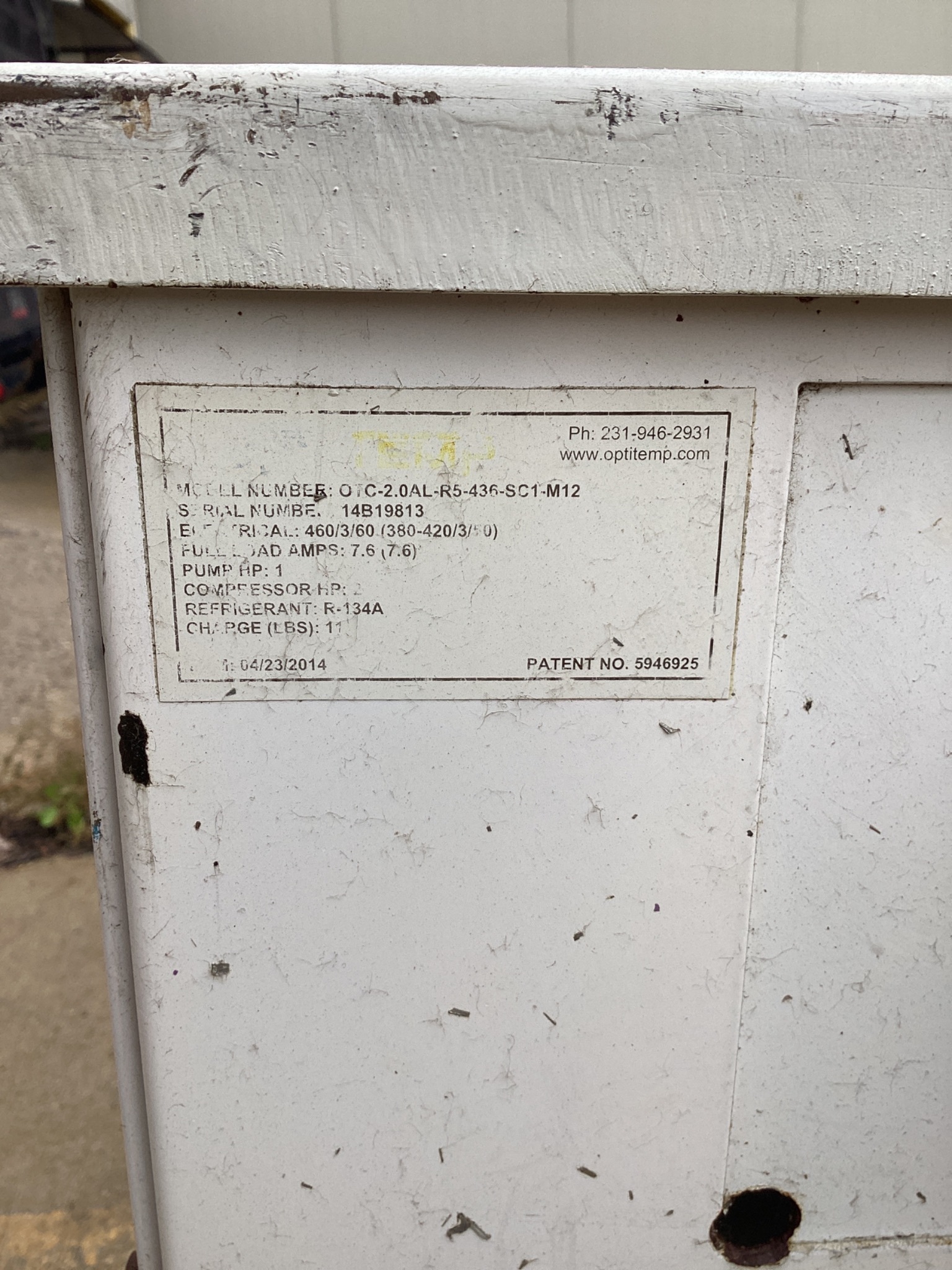 Opti Temp OTC-2.0AL-R5-436-SC1-M12 2HP Process Chiller 460V 3-Phase USED 3