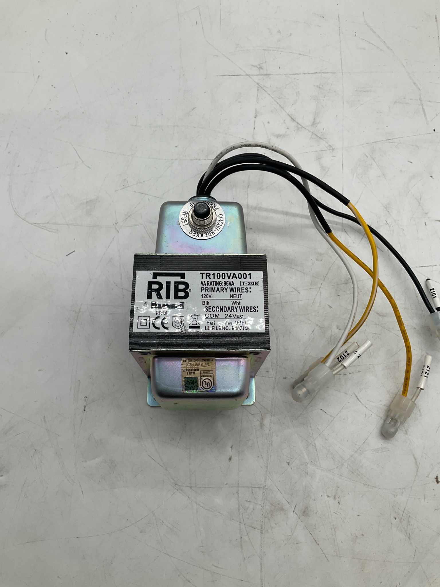 RIB TR100VA001 96VA 120V To 24VAC Control Transformer With Circuit Breaker USED 1