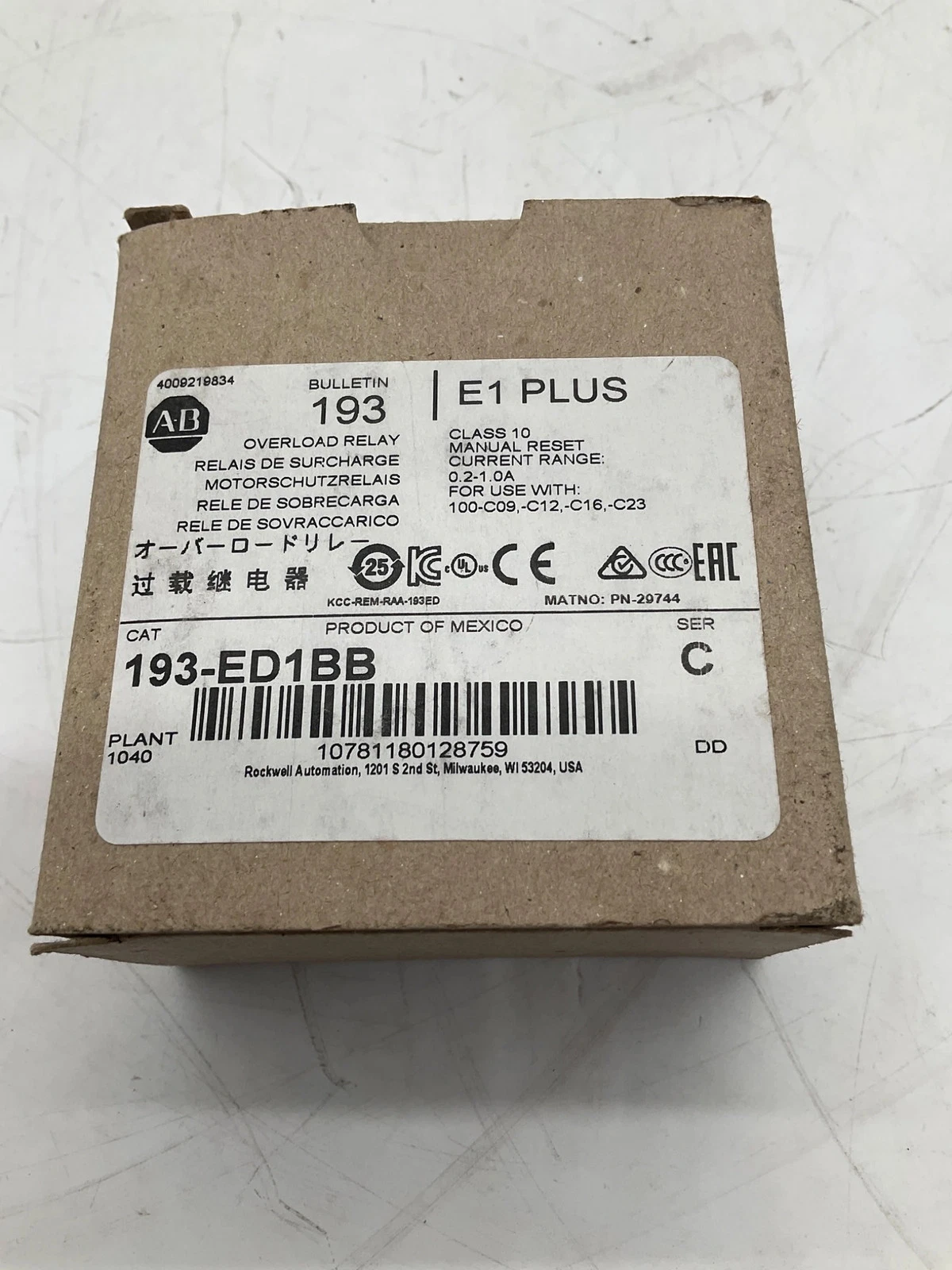 ALLEN-BRADLEY 193-ED1BB E1 Plus Electronic Overload Relay 0.2-1.0A NEW - Image 2