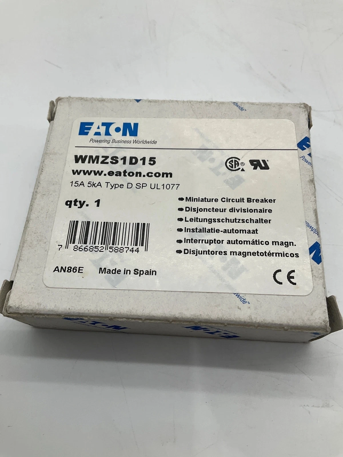 EATON WMZS1D15 Miniature Circuit Breaker Type D 15A 1-Pole NEW - Image 2