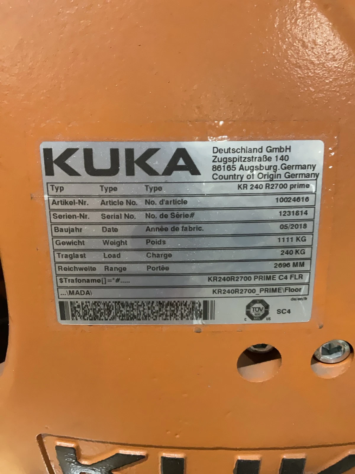 KUKA KR 240 R2700 prime Complete With KR C4 NA UL USED - Image 7
