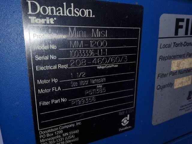 1,200 CFM DONALDSON TORIT MODEL #MM-1200 MINI-MIST COLLECTOR - Image 3