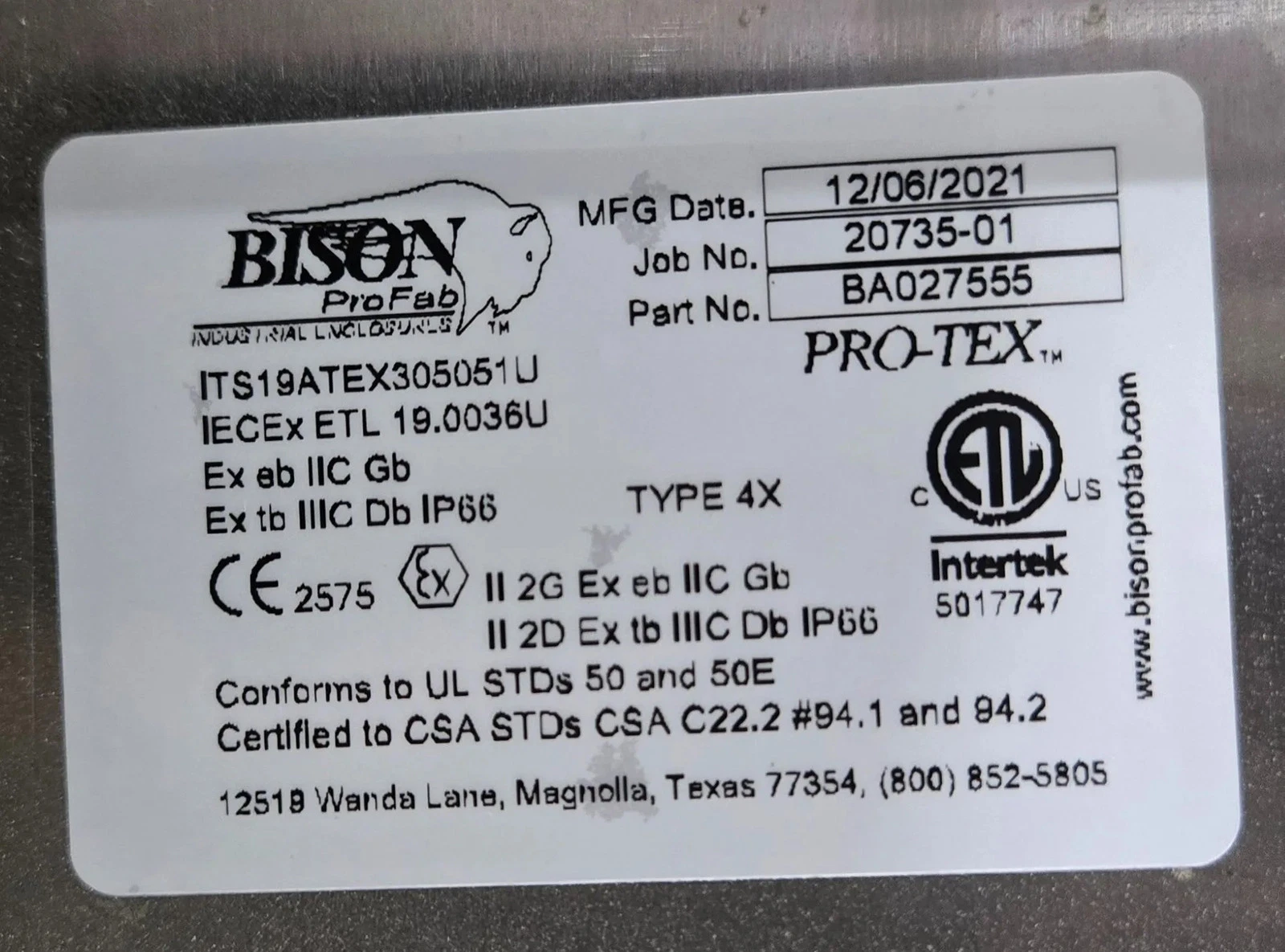 Bison Profab BA027555 Hazardous Location Enclosure Type 4X IP66 NEW - Image 7