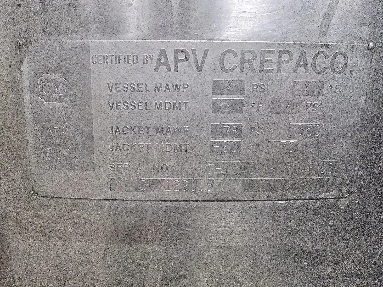 APV/CREPACO OH-1290.5 Stainless Steel Jacketed Mixer w/ Baldor Motor USED - Image 7