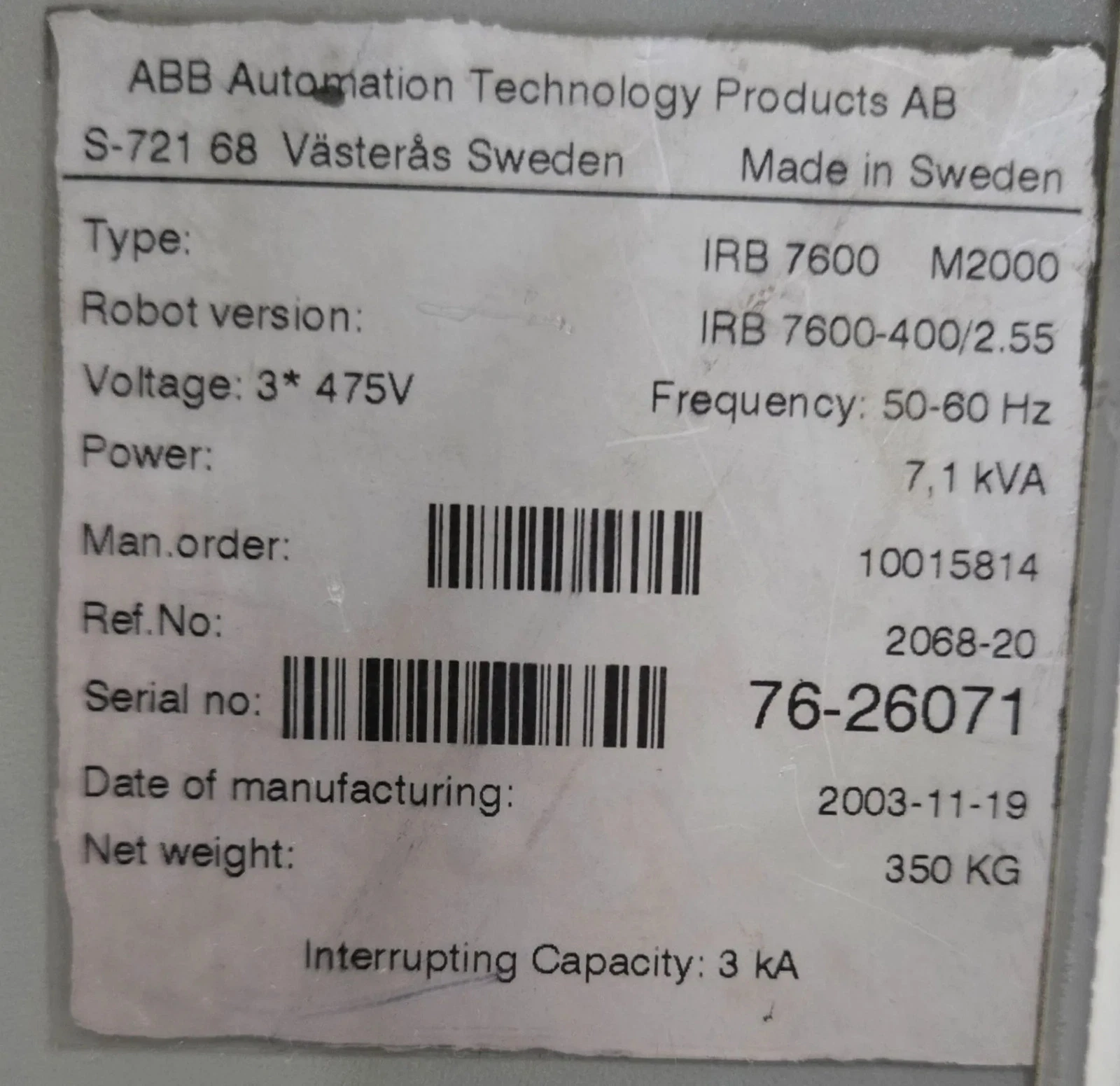 ABB IRB 7600-400/2.55 Robot with S4C+ Controller USED - Image 17