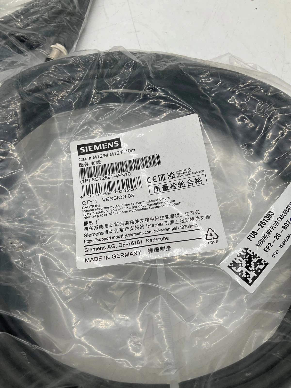 SIEMENS 6GT2891-4FN10 M12 Sensor Cable 10M (LOT OF 5) NEW - Image 2