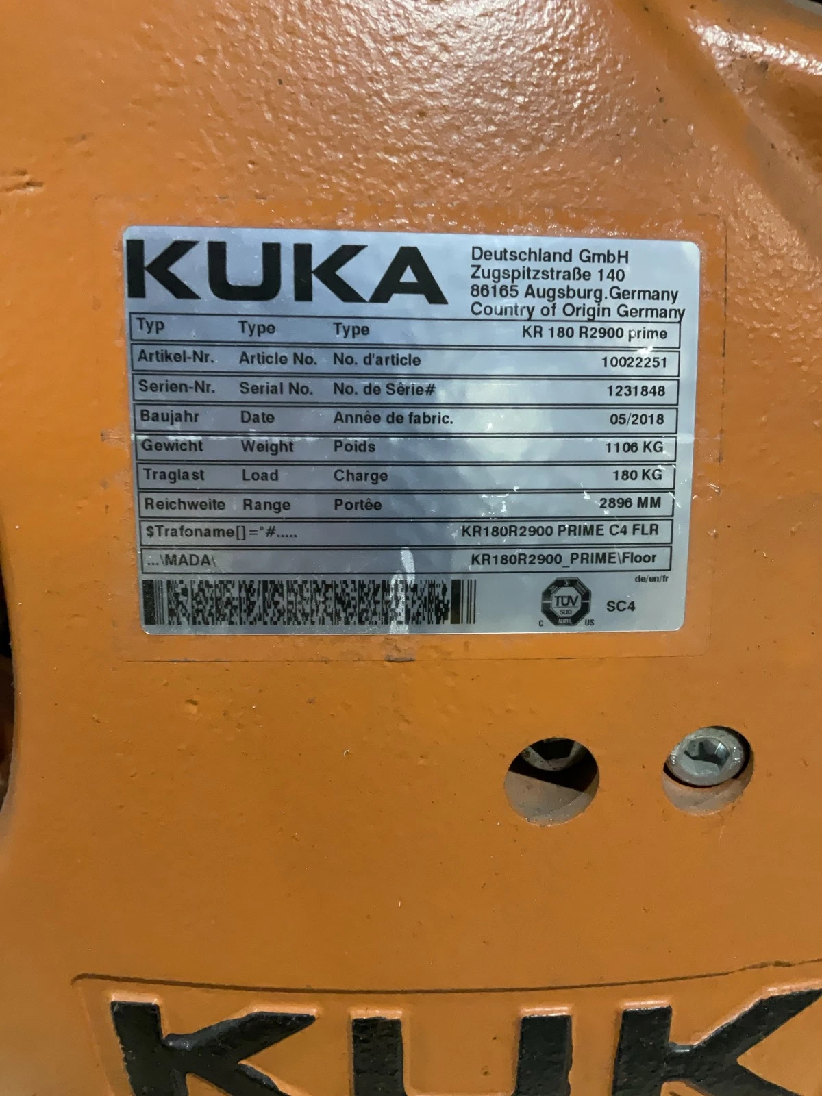 KUKA KR 180 R2900 prime Complete With KR C4 NA UL USED - Image 9