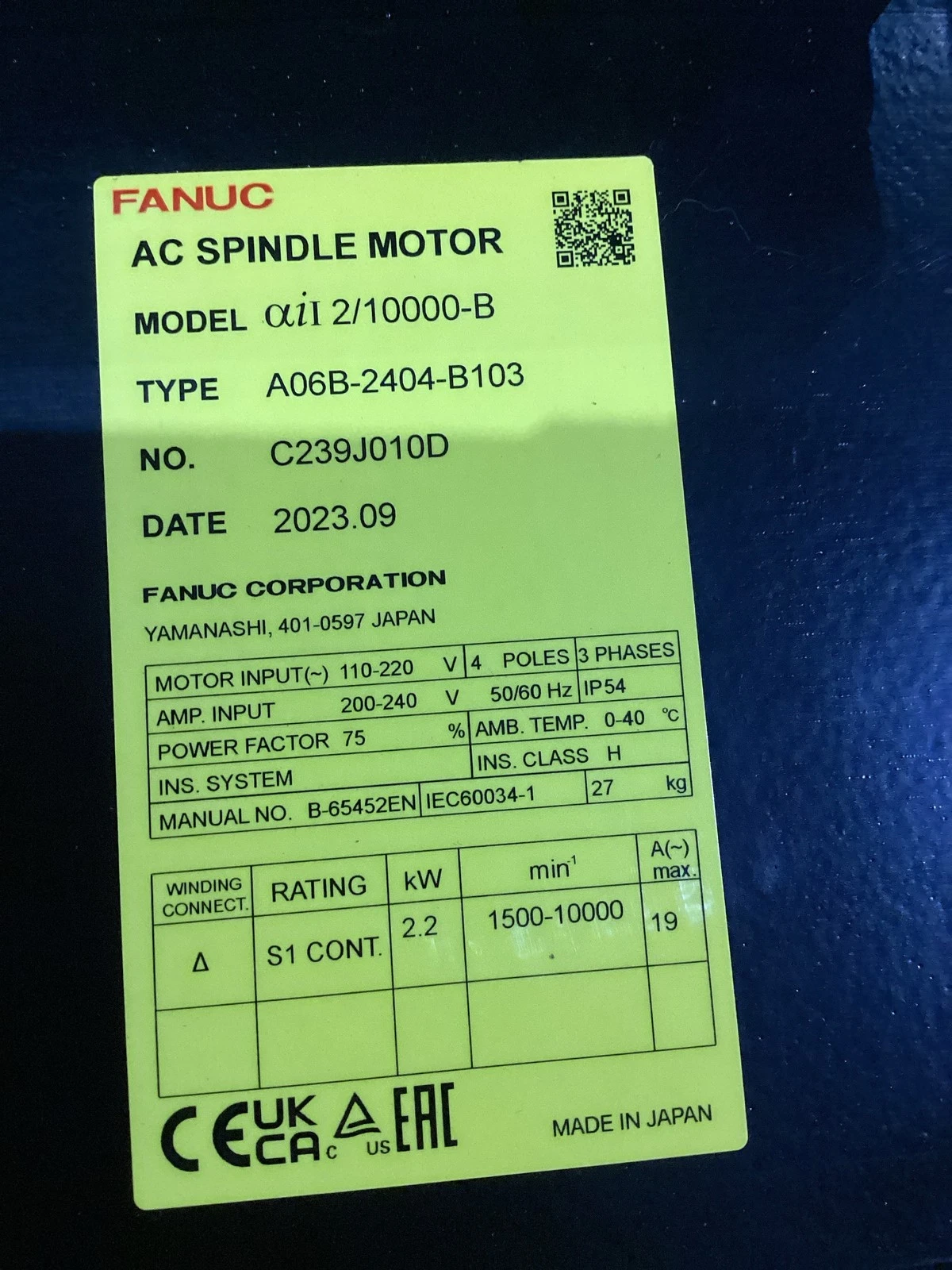 FANUC A06B-2404-B103 AC Spindle Motor NEW - Image 5