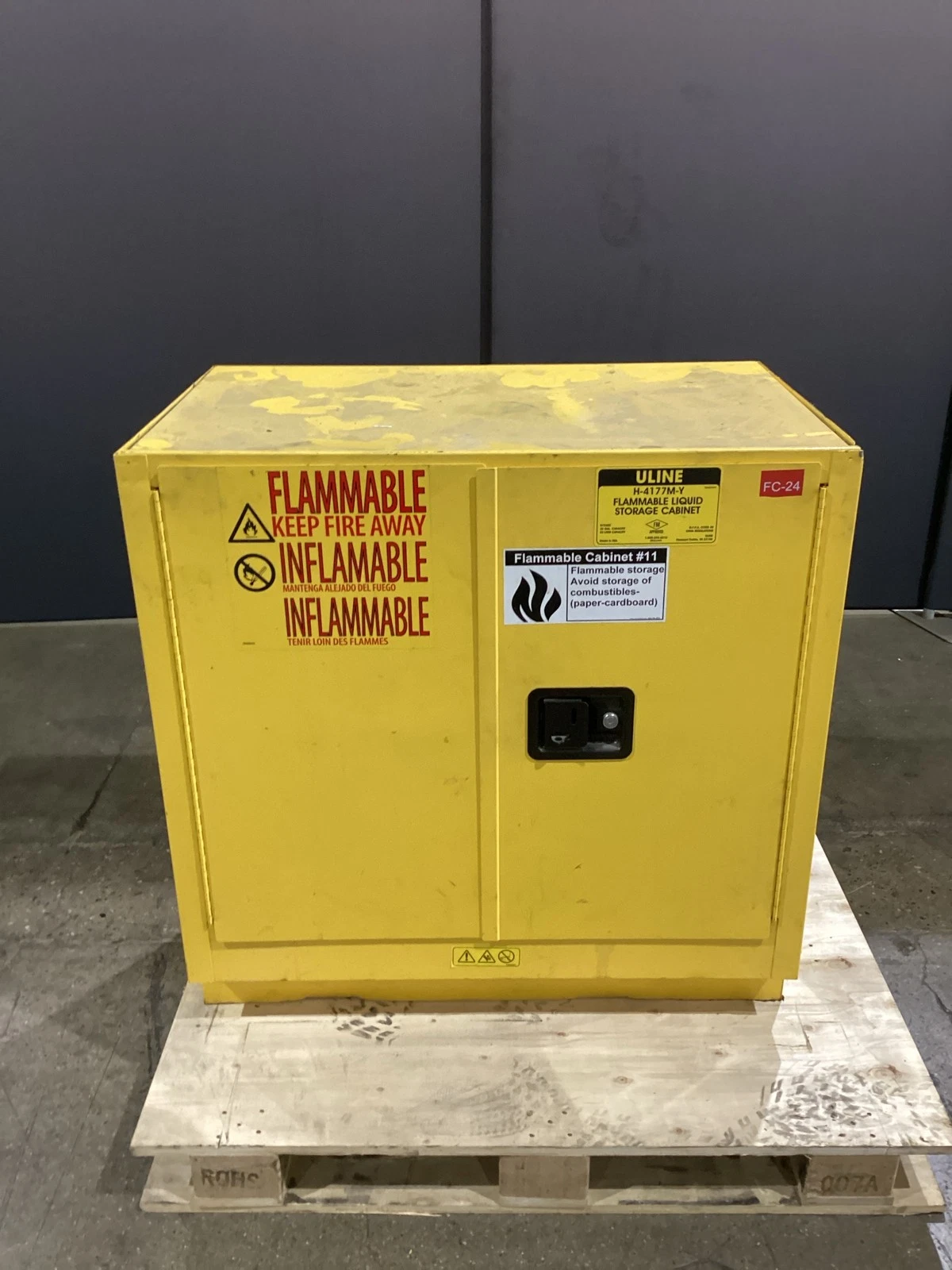 ULINE H-4177M-Y 22 Gallon Flammable Liquid Storage Cabinet USED