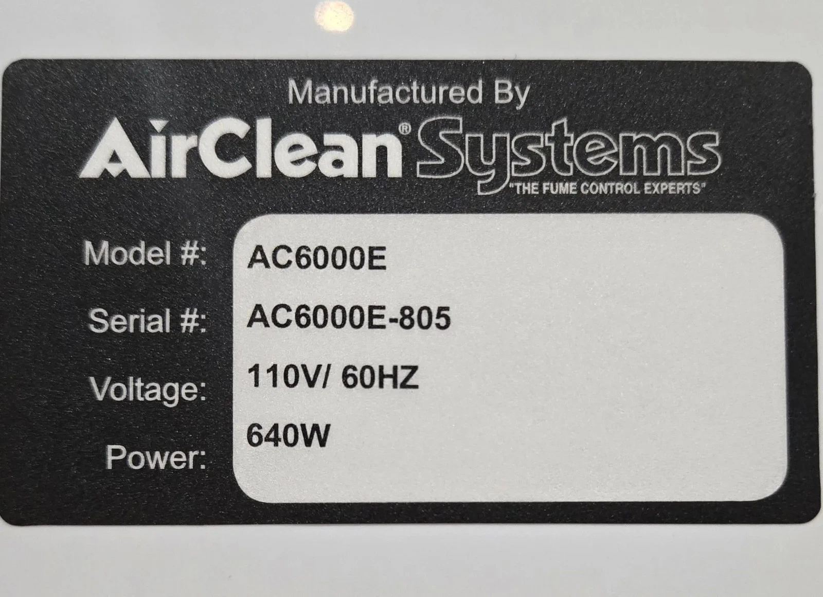 AIRCLEAN SYSTEMS AC6000E Fume Hood USED - Image 9