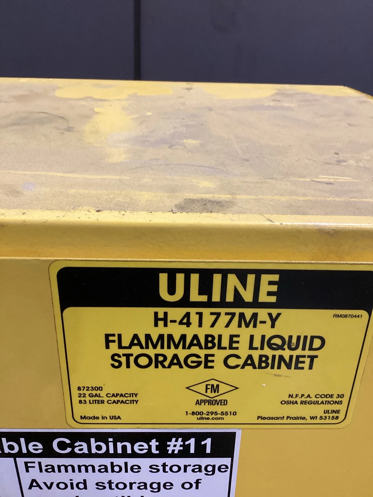 ULINE H-4177M-Y 22 Gallon Flammable Liquid Storage Cabinet USED - Image 5