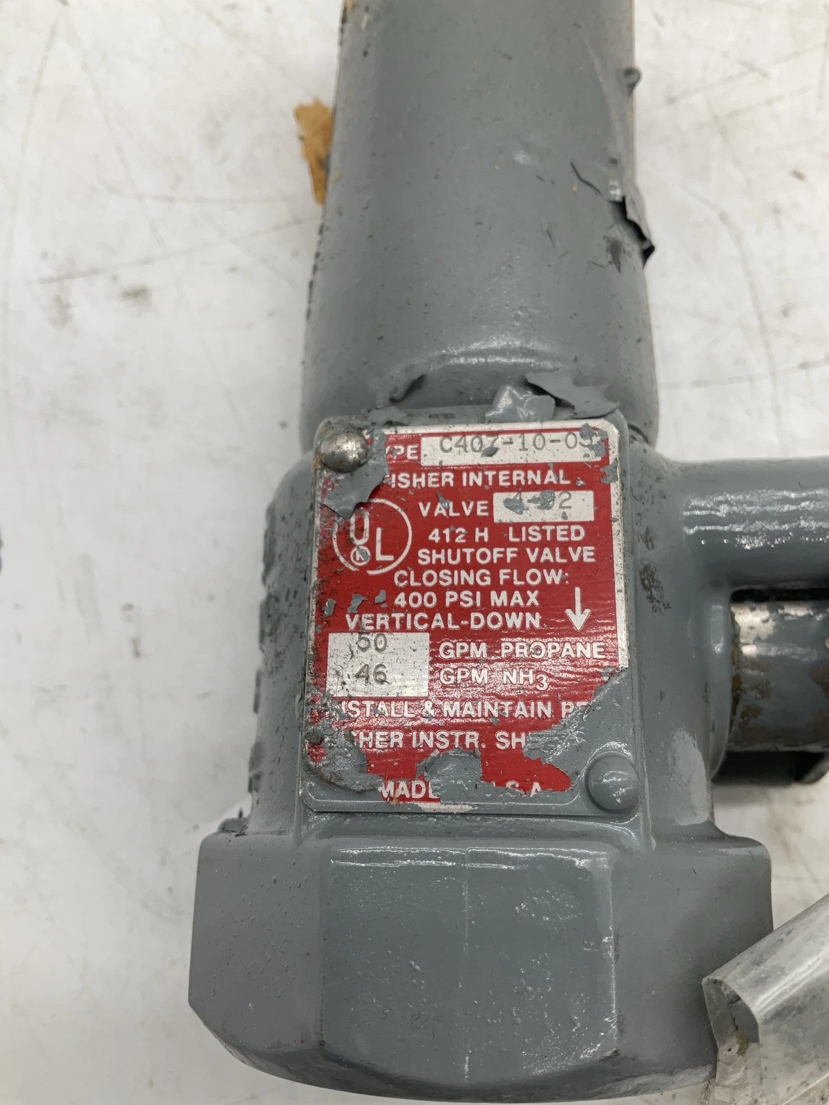 Fisher C407-10-05 Internal Shutoff Valve Propane NH3 400 PSI USED - Image 3
