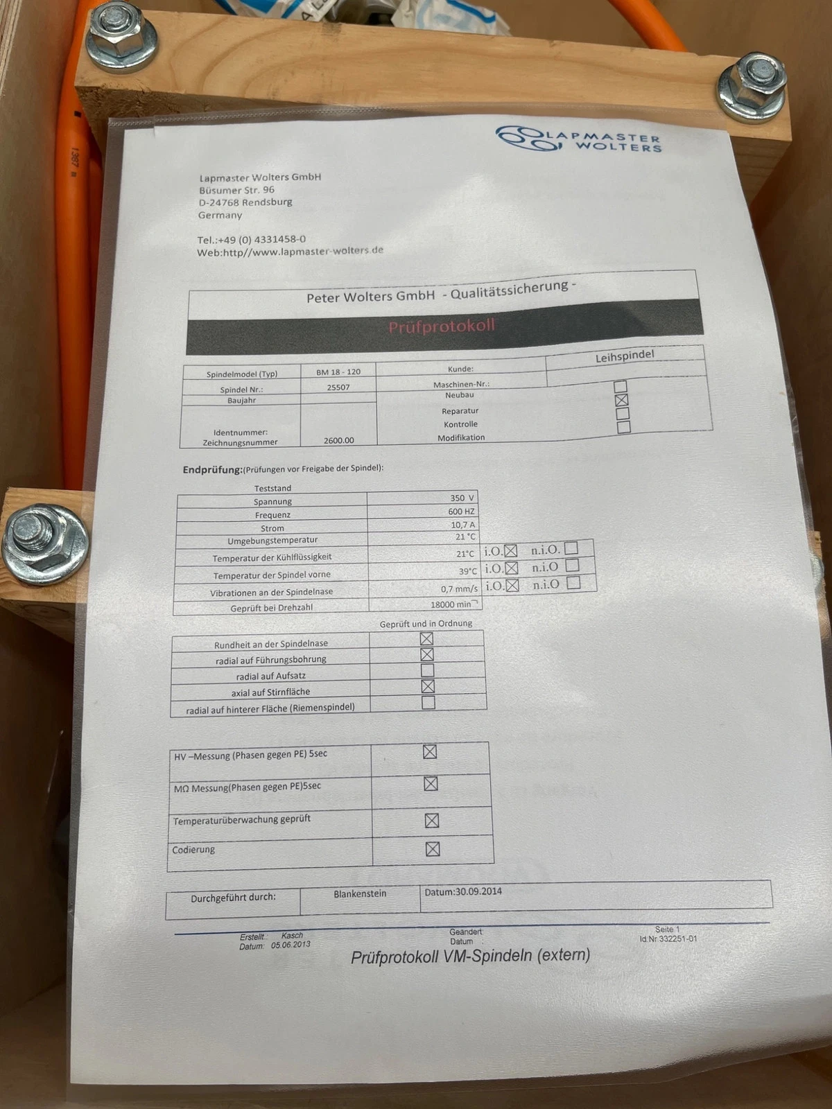 LAPMASTER WOLTERS BM 18-120 Motor Grinding Spindle USED Factory Repaired - Image 9