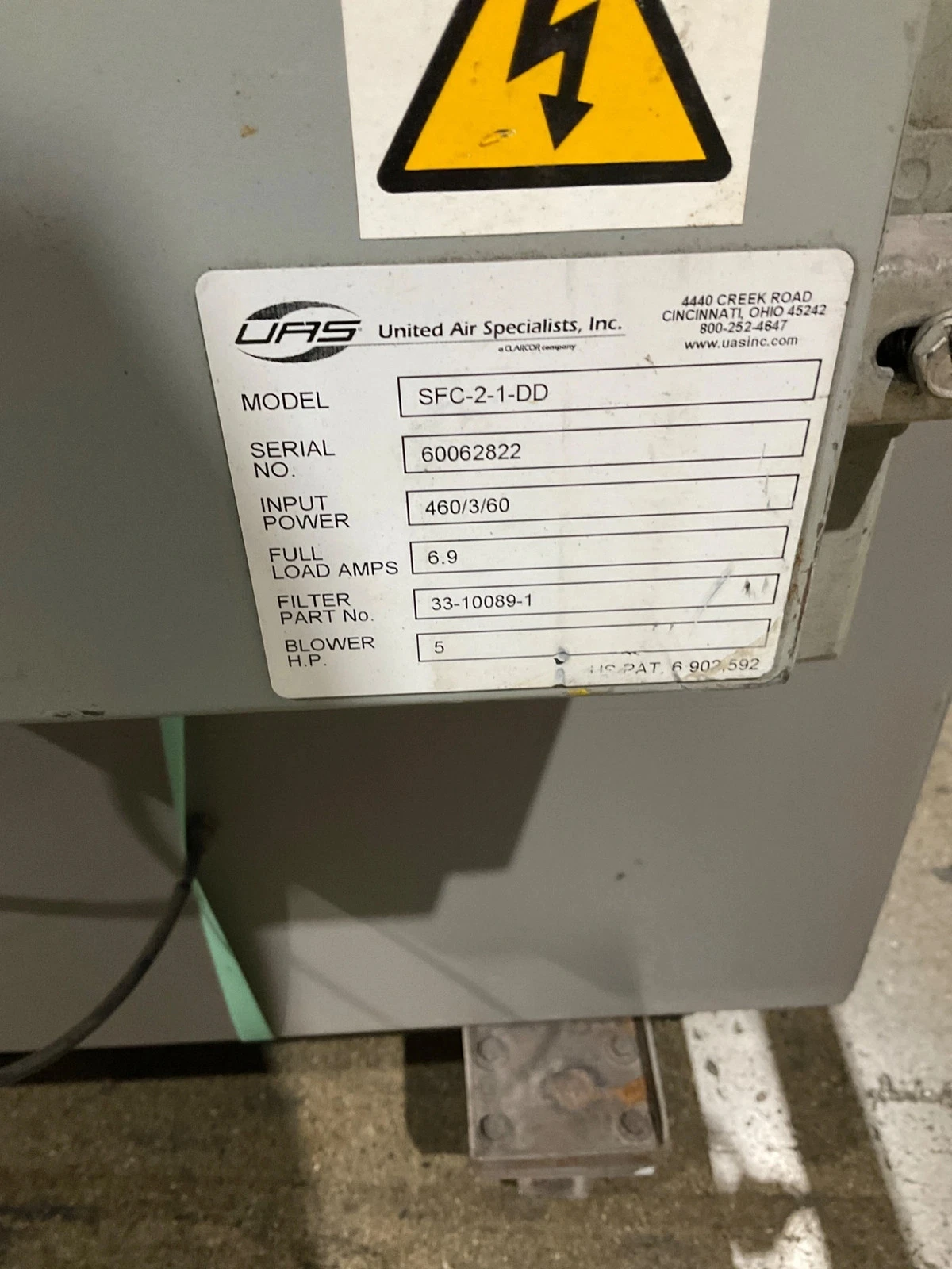 UNITED AIR SPECIALISTS SFC-2-1-DD Dust Collector 5HP 460V USED - Image 3