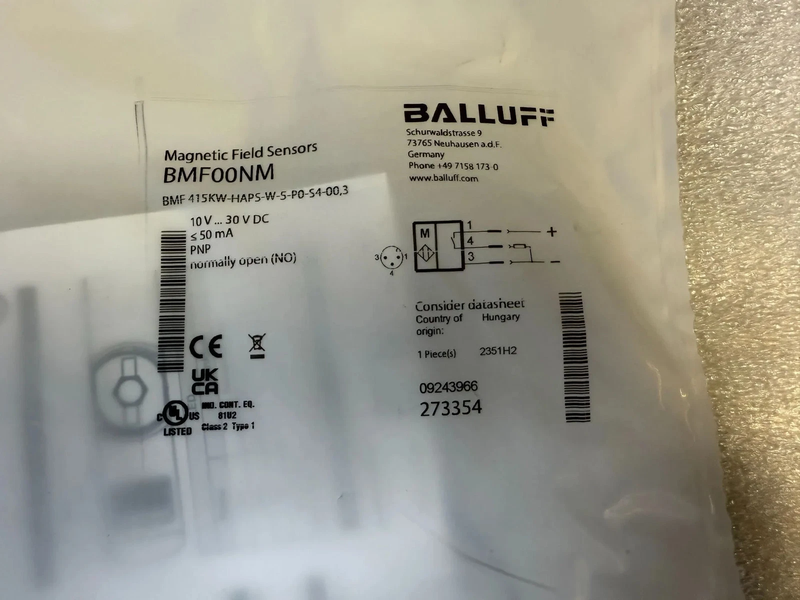 Balluff 273354 BMF 415KW-HAPS-W-5-P0-S4-00,3 Magnetic Field Sensor NEW - Image 3