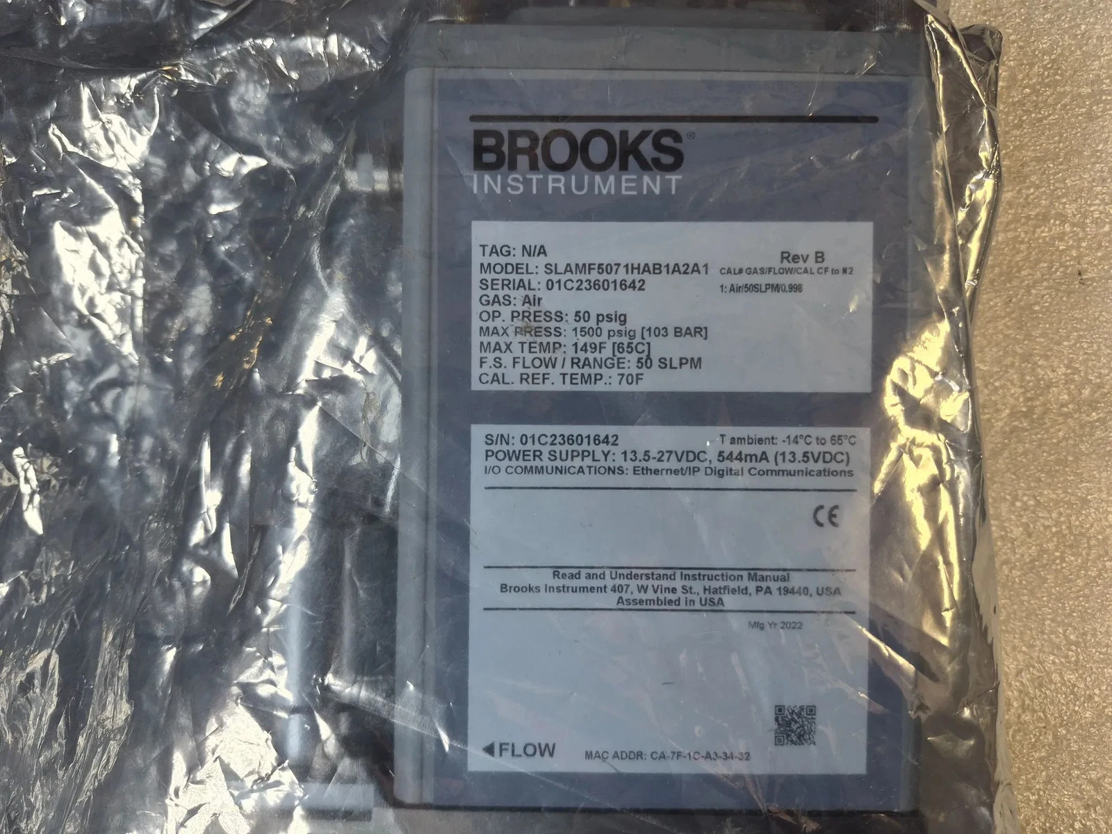 Brooks Instrument SLAMF5071HAB1A2A1 50 SLPM Air Mass Flow Controller - NEW - Image 2