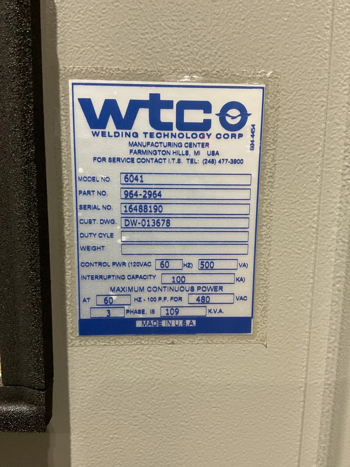 WTC 6041 964-2964 Weld Controller USED - Image 4