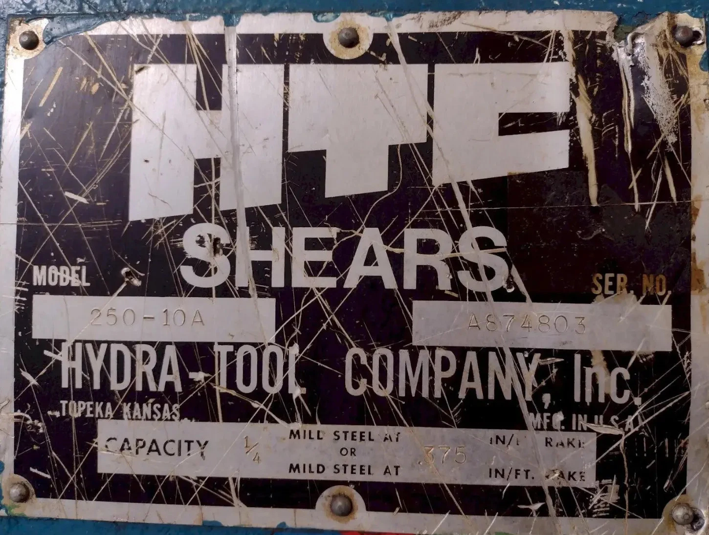 10'x1/4" HTC Model 250-10A Hydraulic Shear Used - Image 2