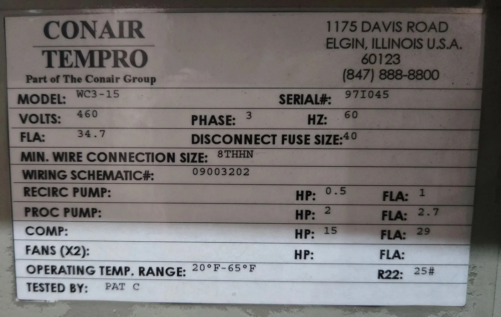 CONAIR TEMPRO WC3-15 Air Cooled Chiller USED - Image 10