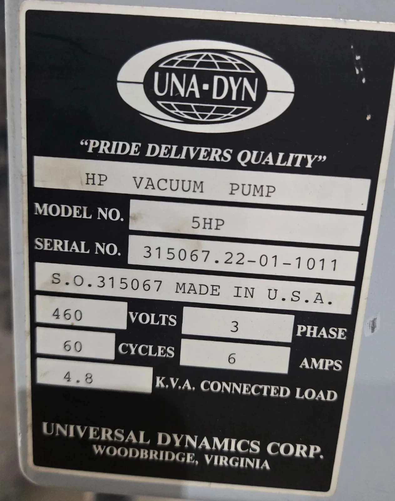 Una-Dyn US15-15504 5HP Vacuum Pump System 460V 3PH with Hopper USED - Image 8