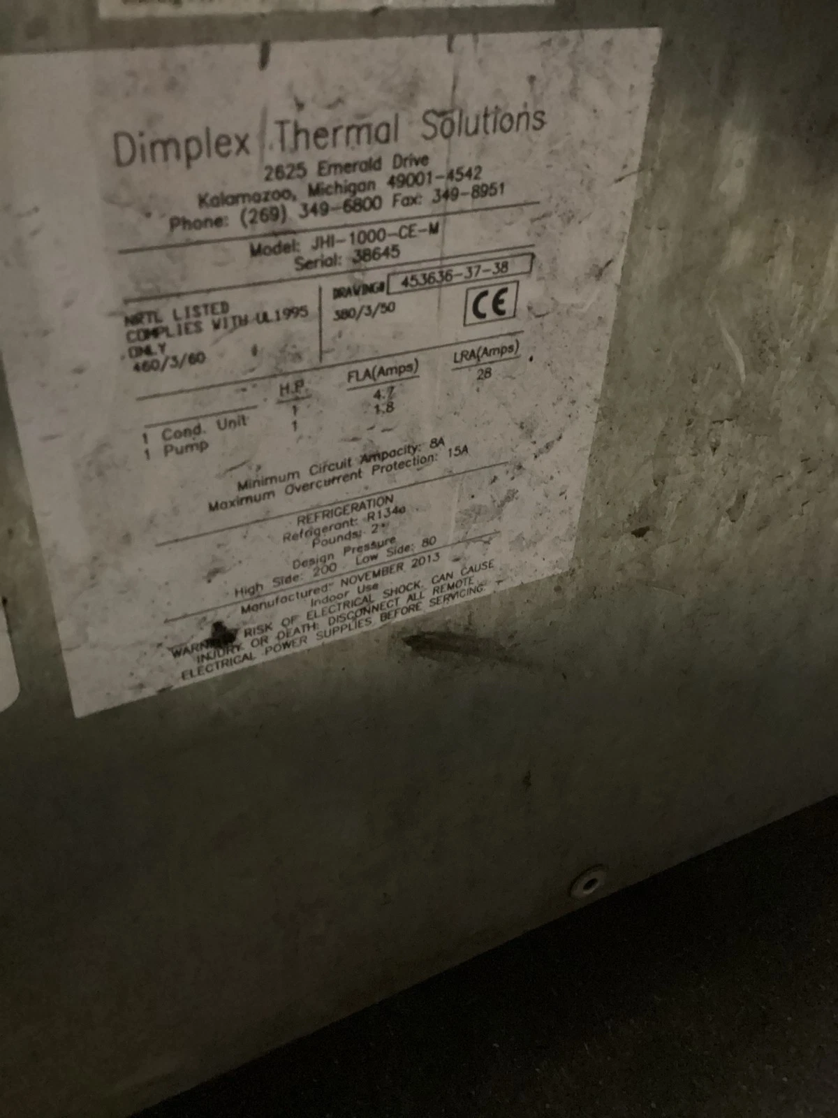 Dimplex Thermal Solutions JHI-1000-CE-M Industrial Process Chiller 460V USED - Image 4