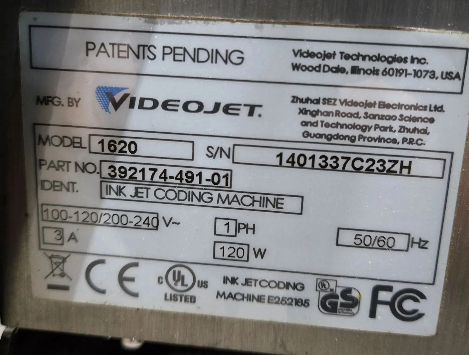 VIDEOJET 1620 CONTINUOUS INKJET PRINTER USED - Image 7