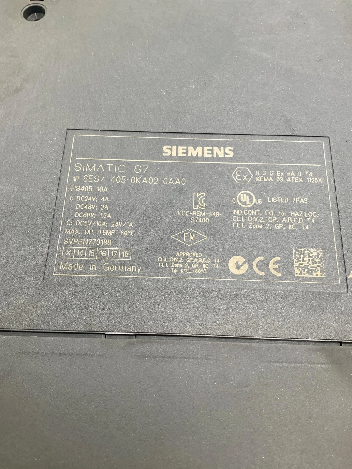 Siemens 6ES7 405-0KA02-0AA0 SIMATIC S7-400 PS405 10A Power Supply Module USED - Image 4