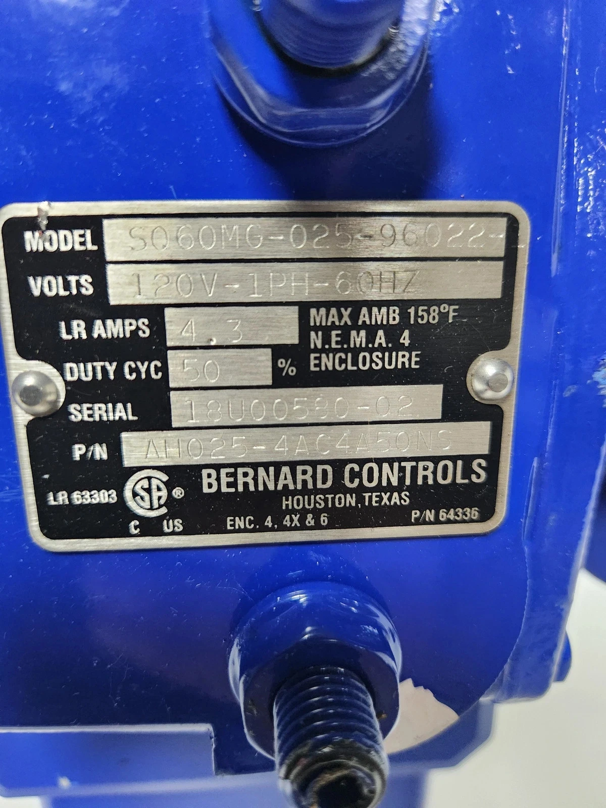 BERNARD WELDING PN: AH025-4AC4A50NS ELECTRIC ACTUATOR NNB - Image 4