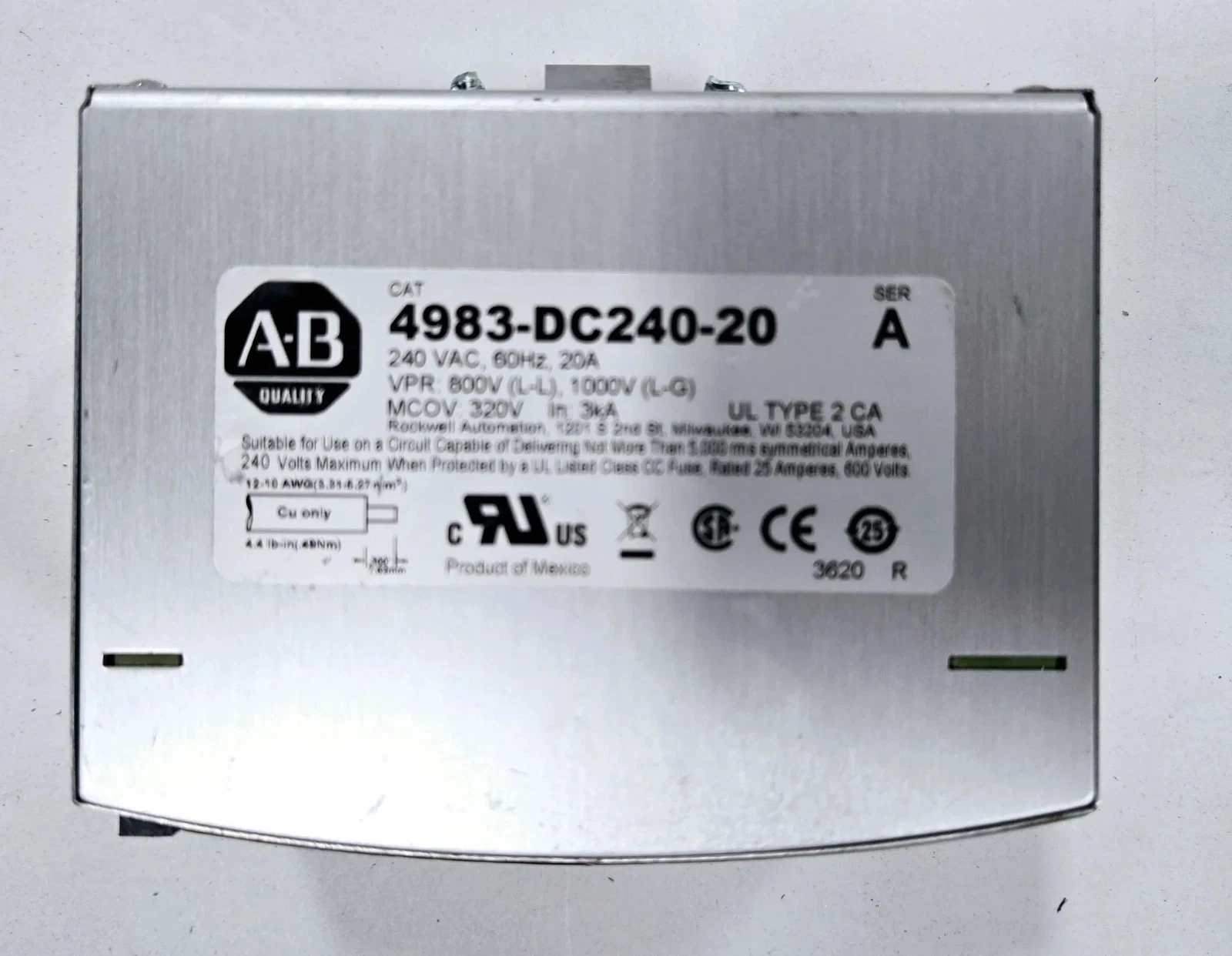 ALLEN BRADLEY 4983-DC240-20 FILTER AND SURGE PROTECTOR SER A USED - Image 3