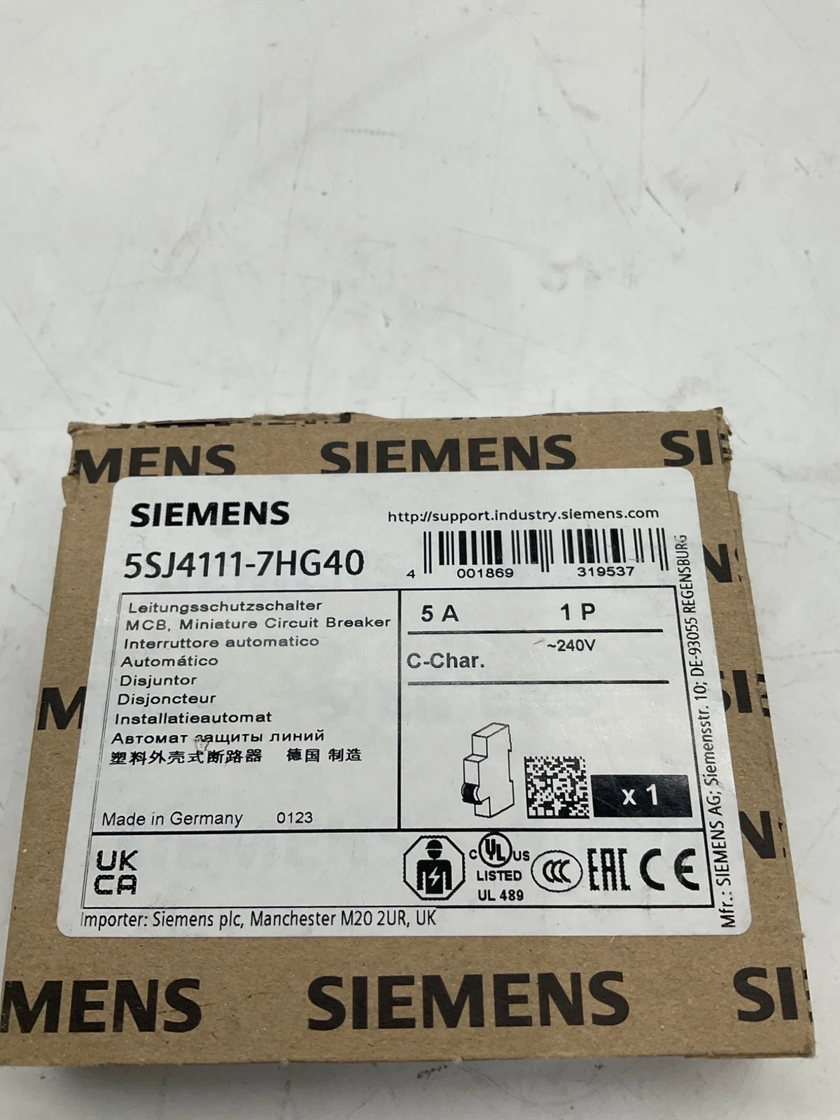 SIEMENS 5SJ4111-7HG40 Miniature Circuit Breaker 5A 1-Pole C-Curve NEW - Image 4