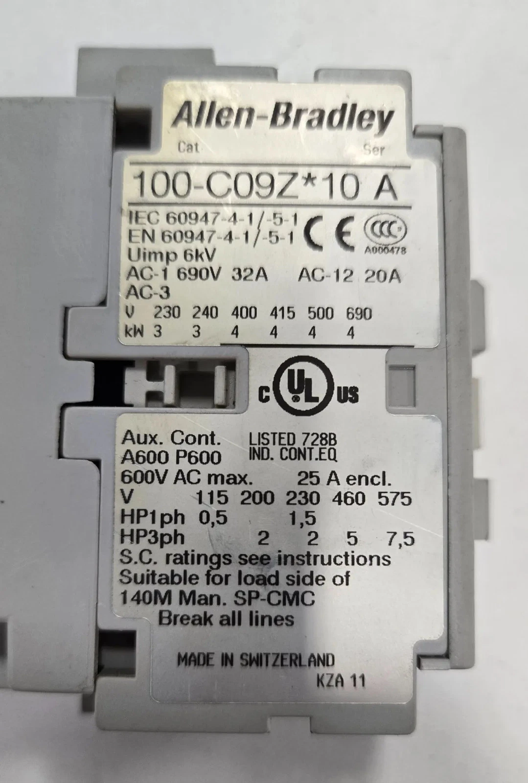 ALLEN BRADLEY 100-C092*10 SER A CONTACTOR USED - Image 3