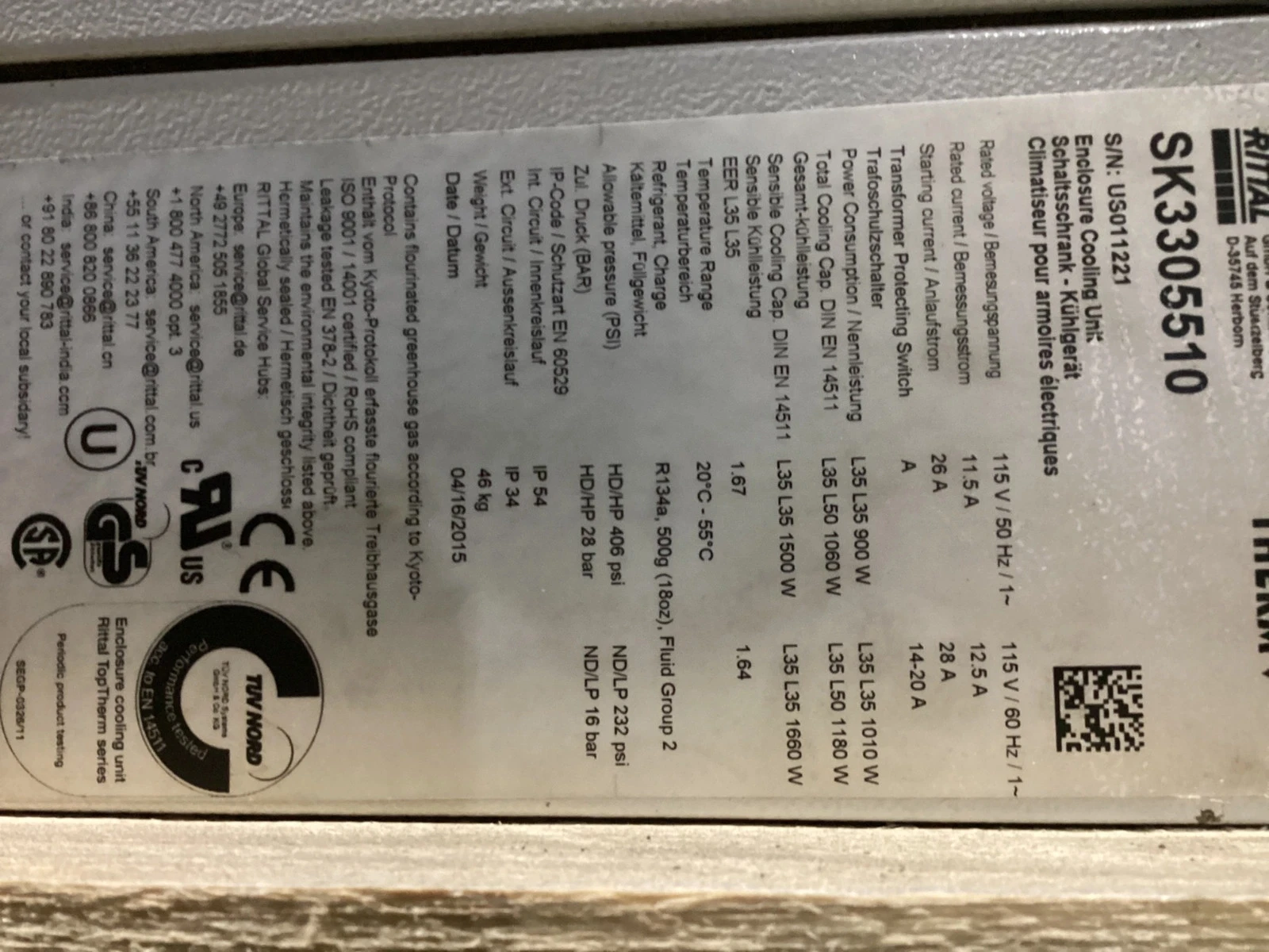 RITTAL SK3305510 TopTherm Enclosure Cooling Unit 115V USED - Image 5