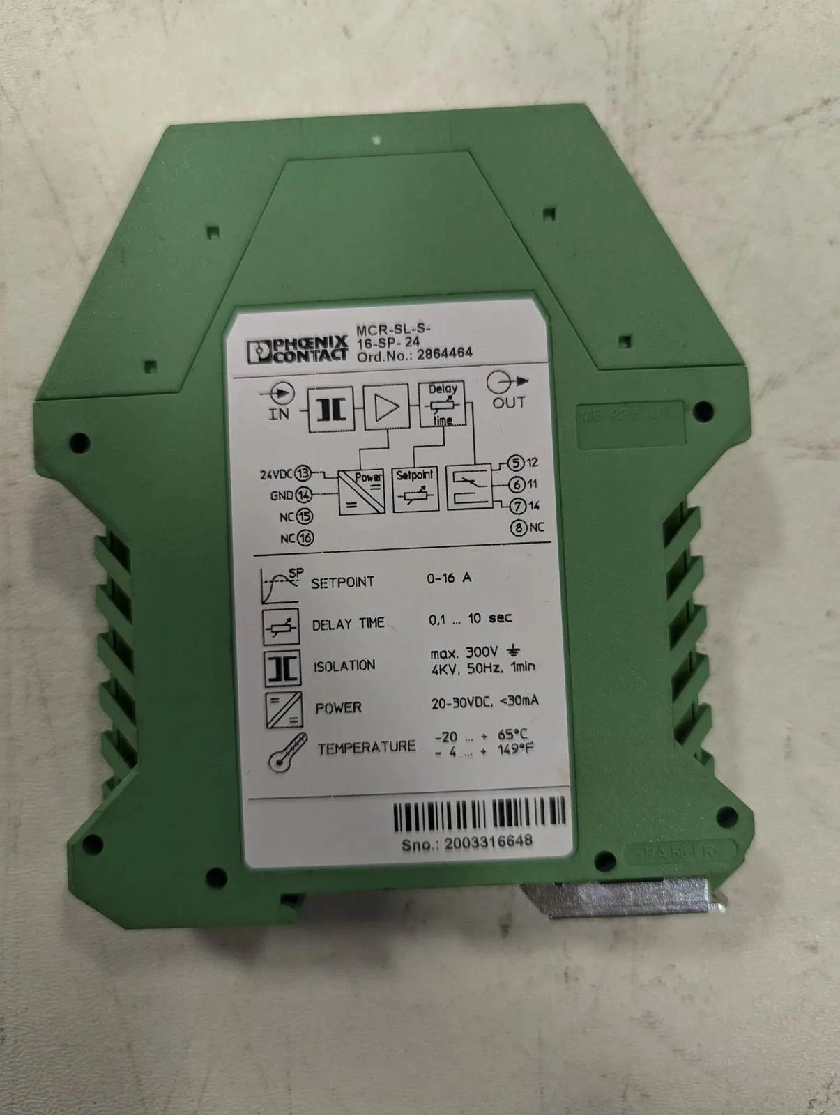 PHOENIX CONTACT MCR-SL-S-16-SP-24 Signal Conditioner 0–16A 24VDC USED - Image 2