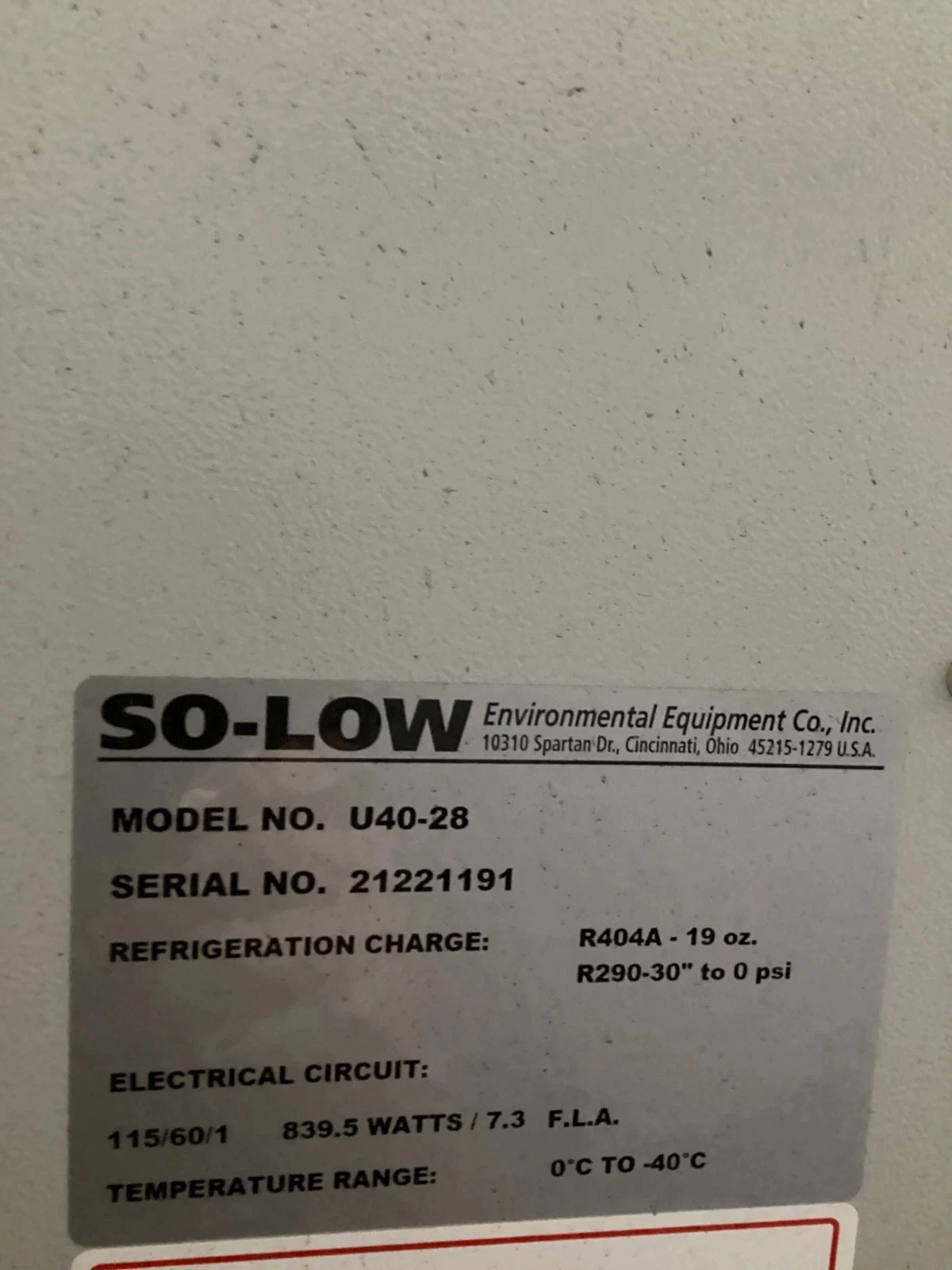 SO-LOW U40-28 Ultra-Low Freezer 28 Cu Ft -40°C USED - Image 8