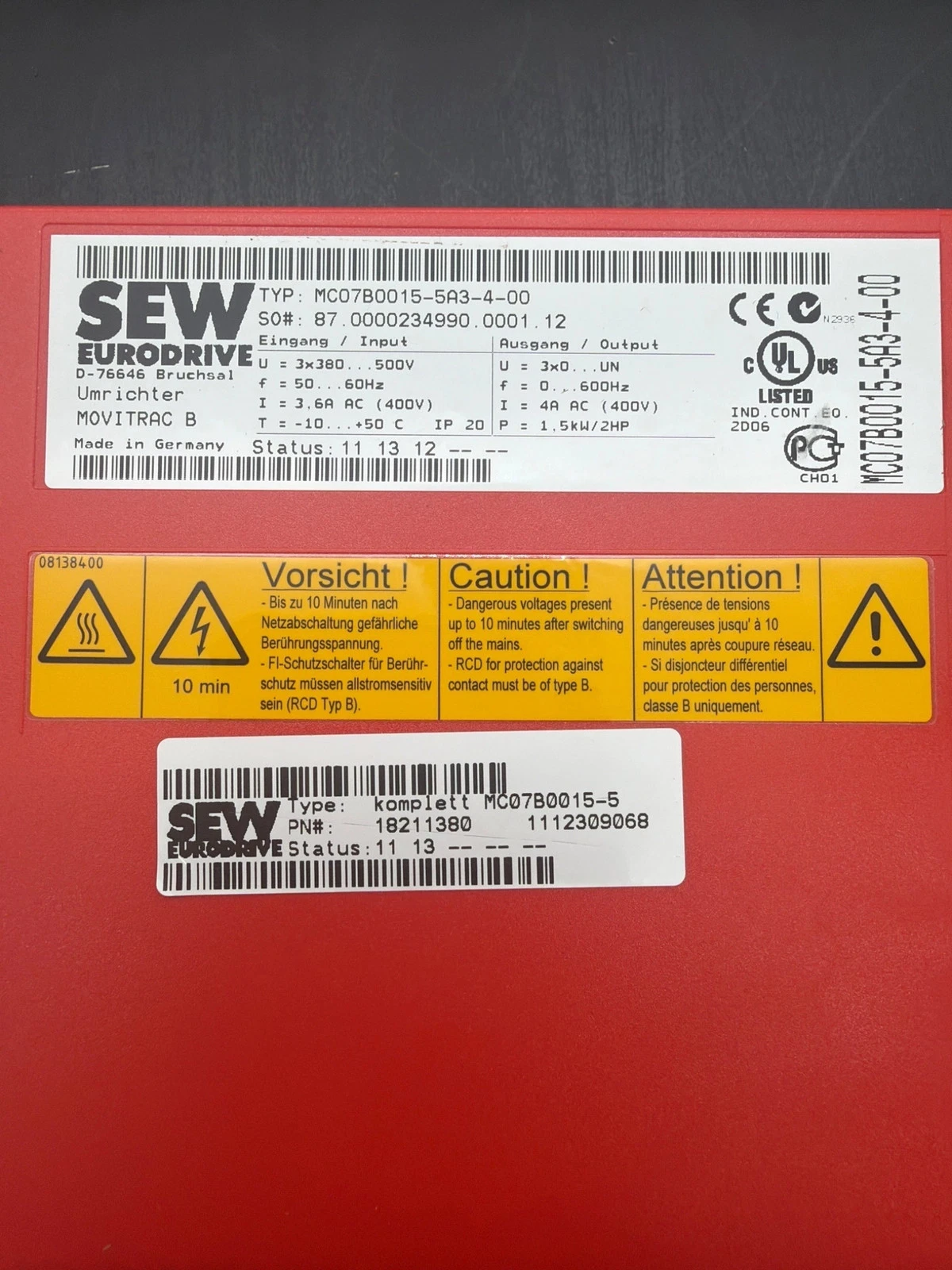 SEW-EURODRIVE MC07B0015-5A3-4-00 MOVITRAC® B AC Drive NEW - Image 4