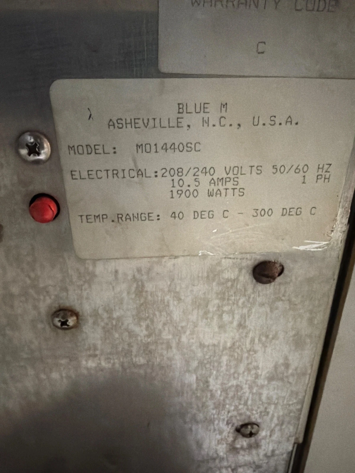 BLUE M M01440SC 300°C Mechanical Oven USED - Image 3