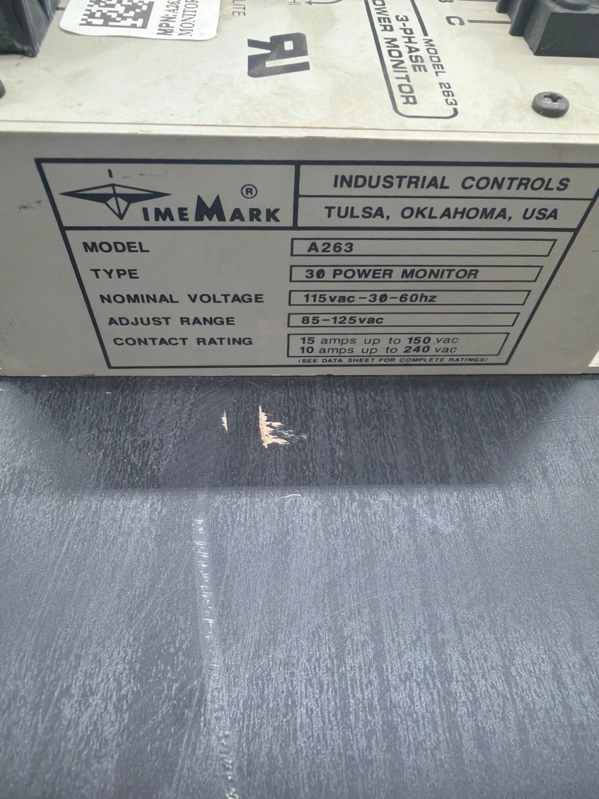 TIMEMARK A263 3Ø Power Monitor Relay 115VAC USED - Image 2