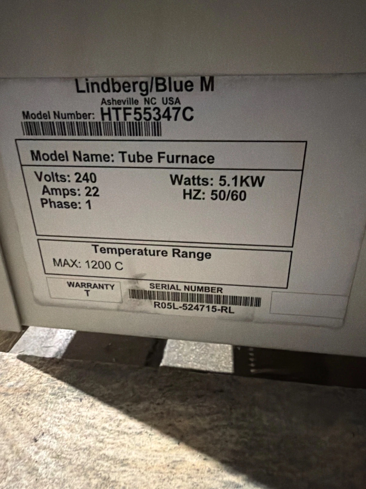 LINDBERG Blue M HTF55347C 1200°C Tube Furnace w/ 58434-P-B Control Console USED - Image 4