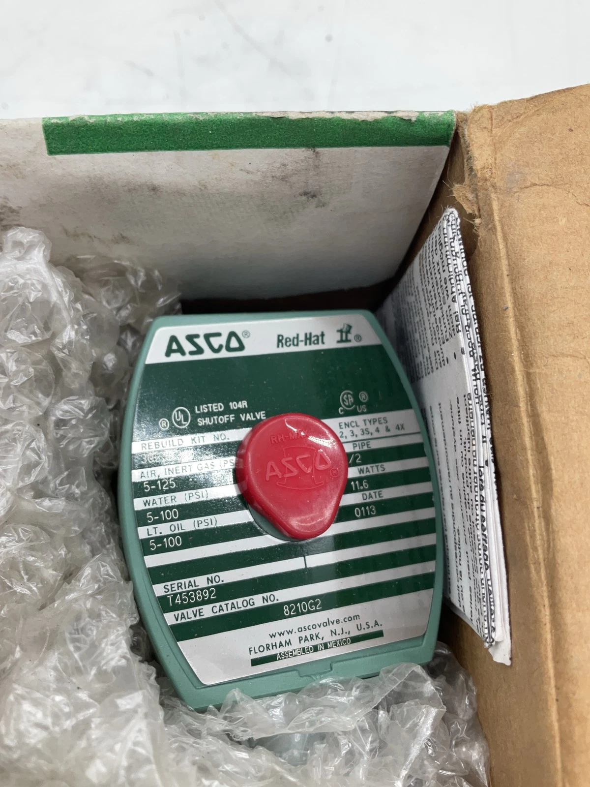 ASCO 8210G2 RedHat II Shutoff Solenoid Valve NEW - Image 2