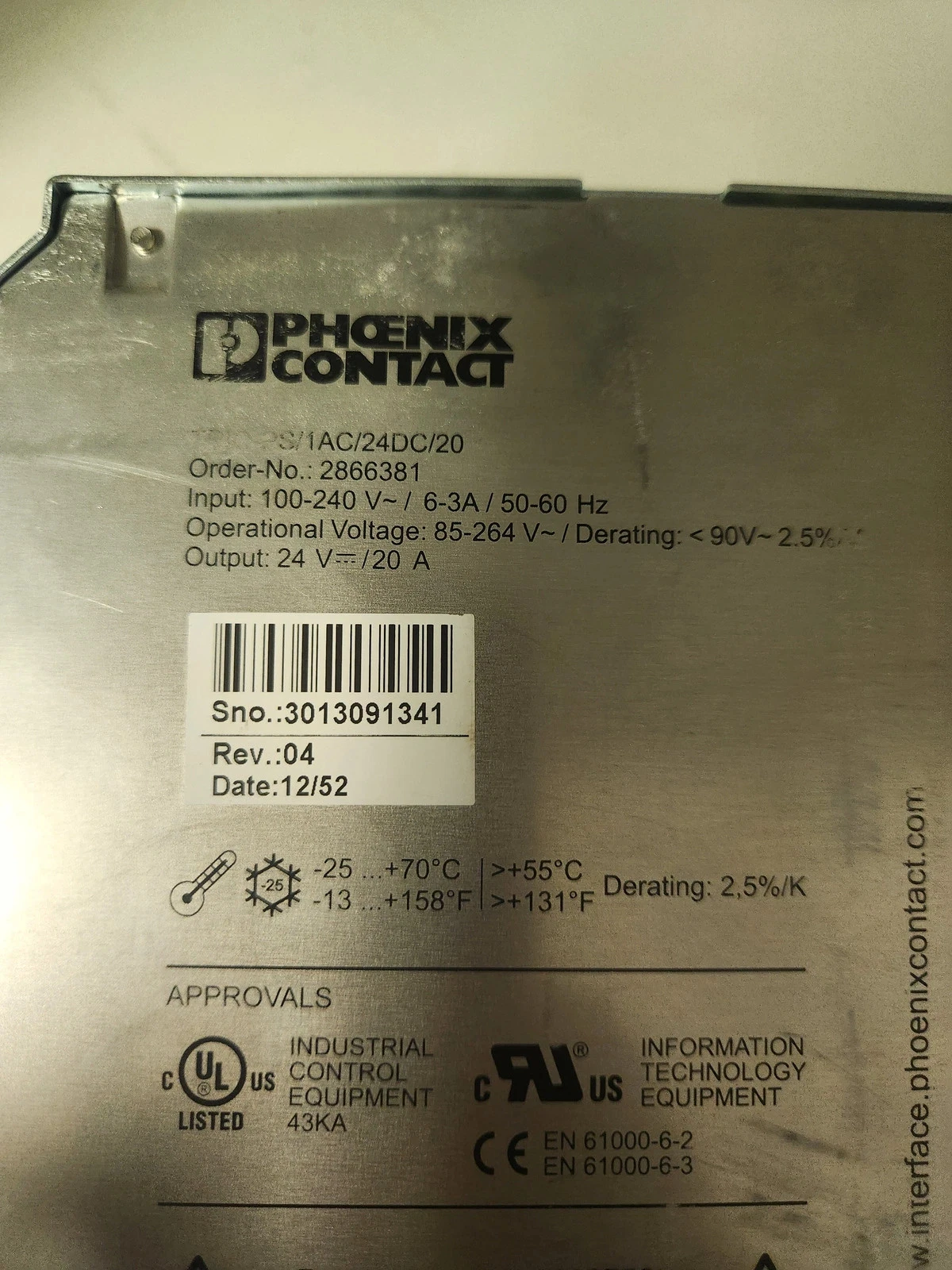 PHOENIX CONTACT TRIO-PS/1AC/24DC/20 Power Supply 24V 20A USED - Image 2