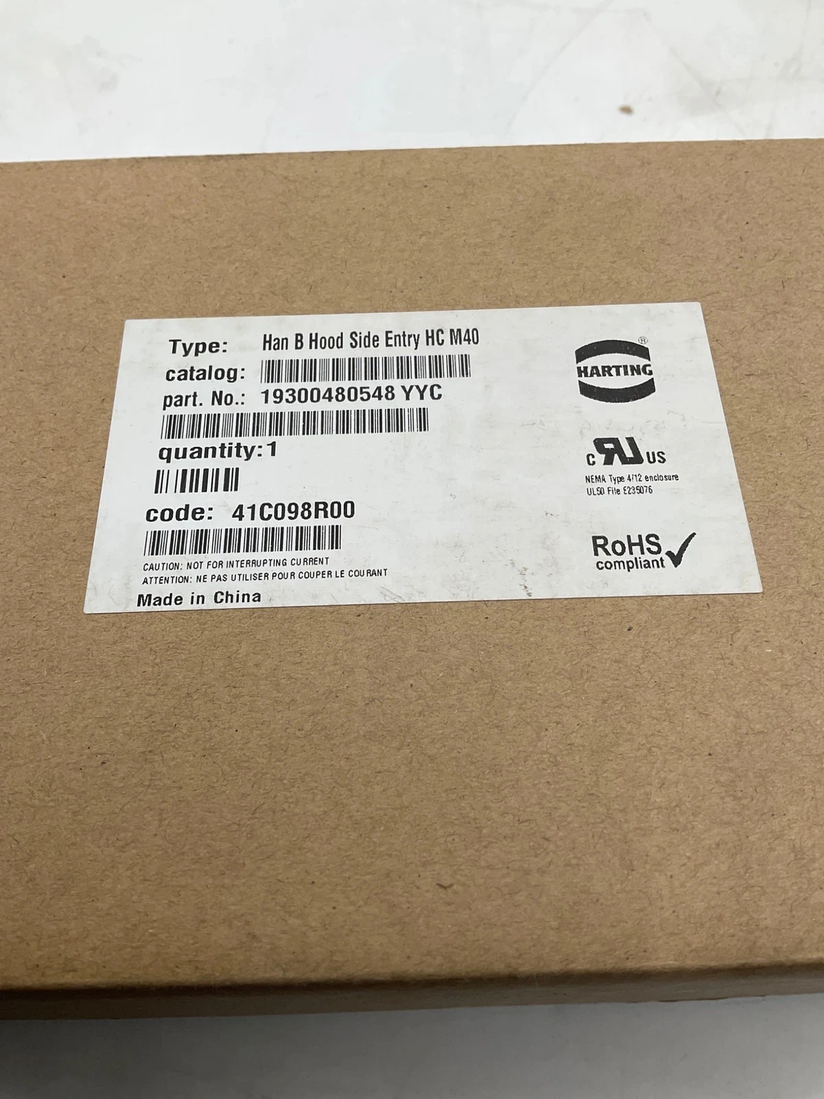 HARTING 19300480548 Han B Hood Side Entry HC M40 Connector NEW - Image 2
