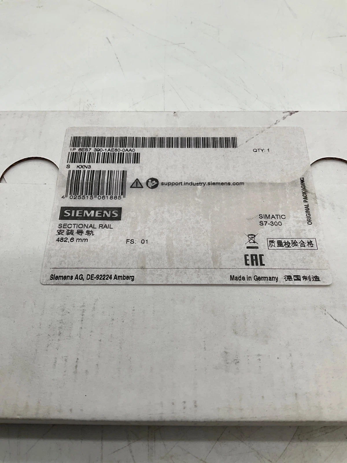 SIEMENS 6ES7 390-1AE80-0AA0 Sectional Rail 482.6mm NEW - Image 2