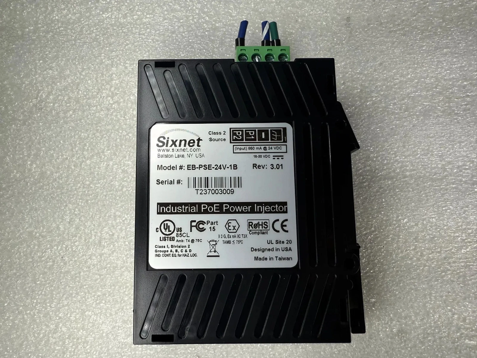SIXNET EB-PSE-24V-1B Industrial PoE Power Injector USED - Image 2