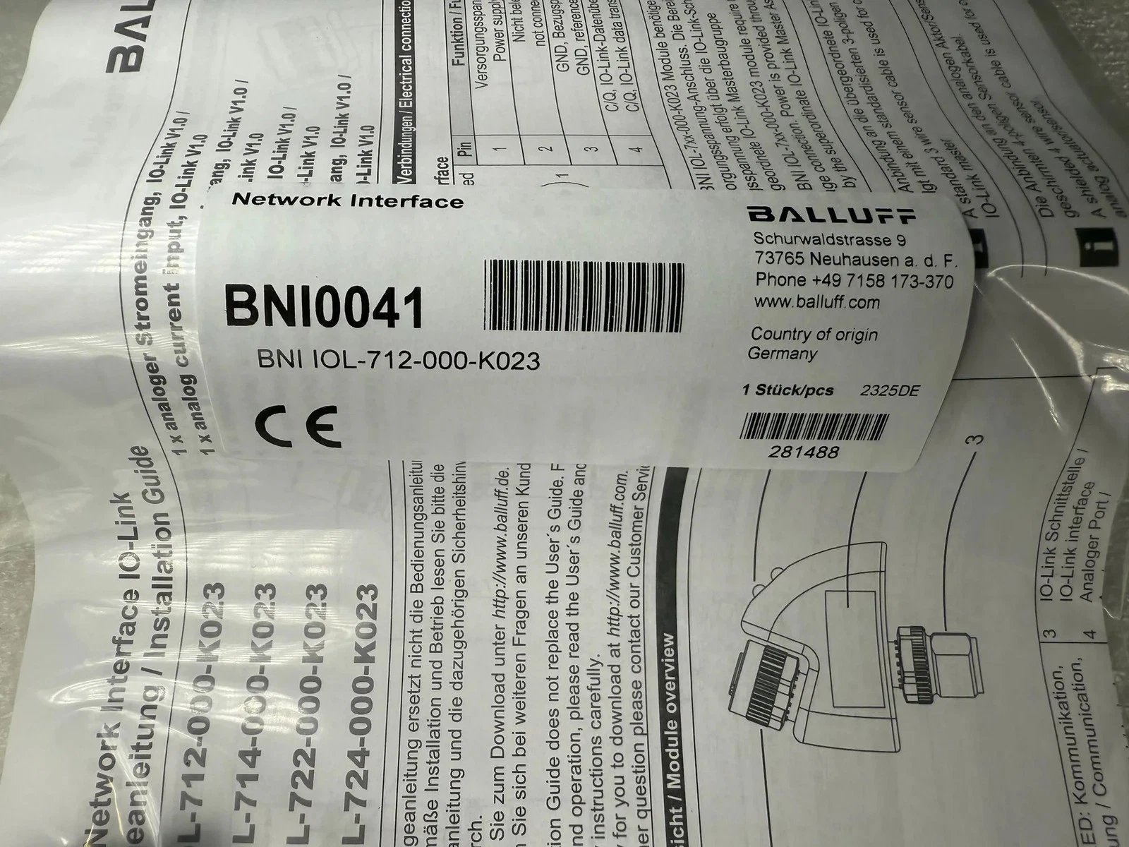 BALLUFF BNI IOL-712-000-K023 IO-Link Analog Signal Converter BNI0041 NEW - Image 2