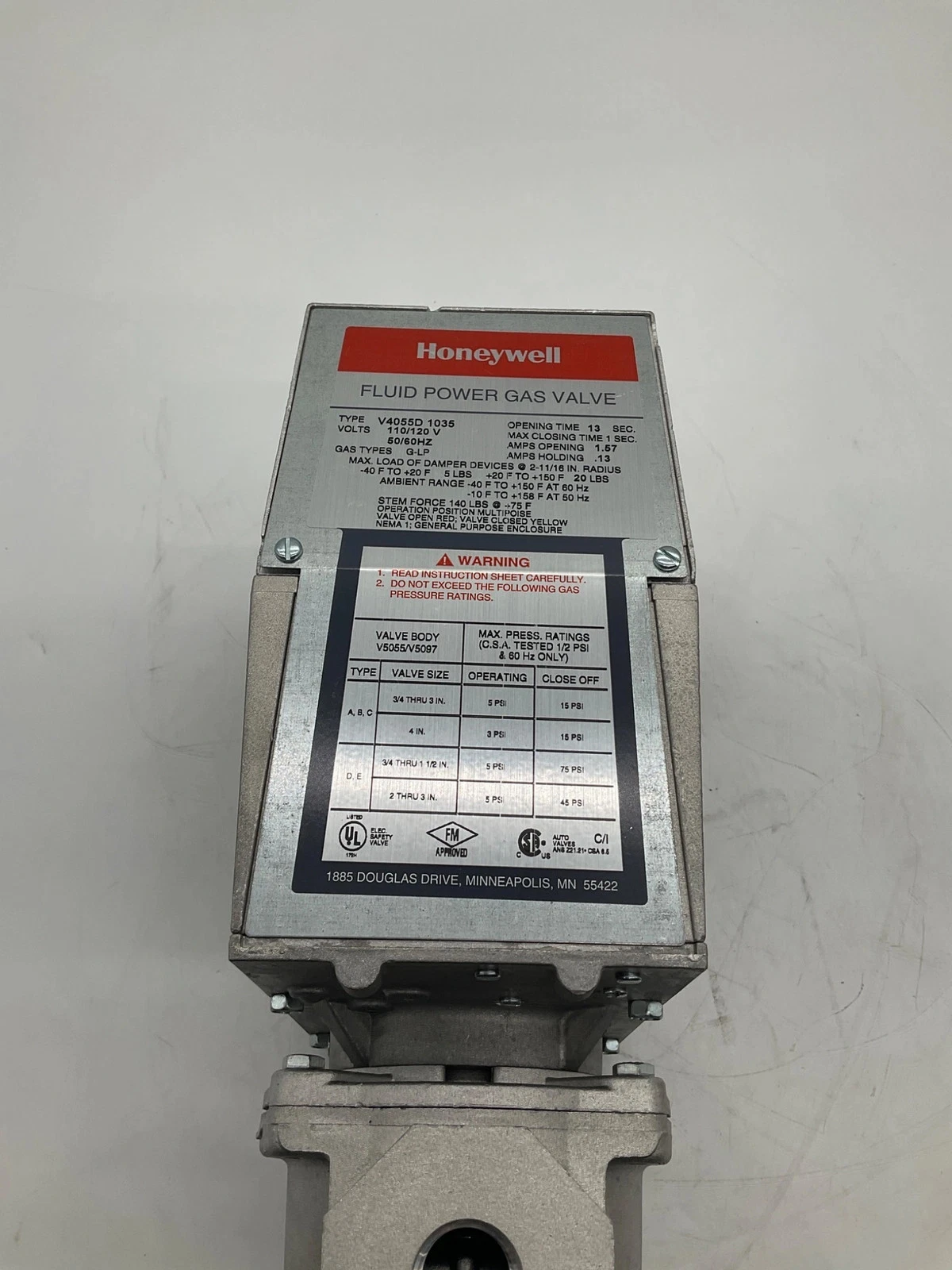 Honeywell V4055D1035 Fluid Power Gas Valve 1/2in 120VAC NEW - Image 2