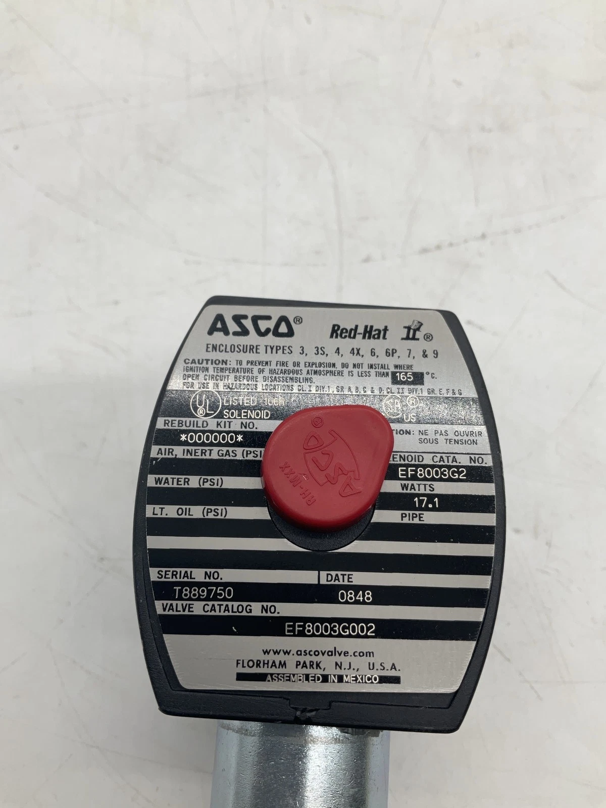 ASCO EF8003G002 Red-Hat Hazardous Location Solenoid USED - Image 2