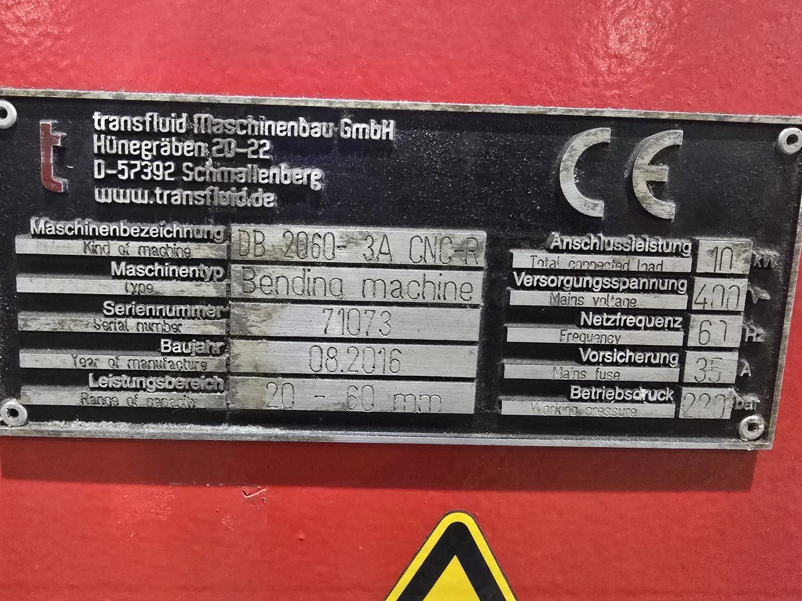 TRANSFLUID DB 2060-3A CNC-R CNC Tube & Pipe Bending Machine 20-60mm USED - Image 8