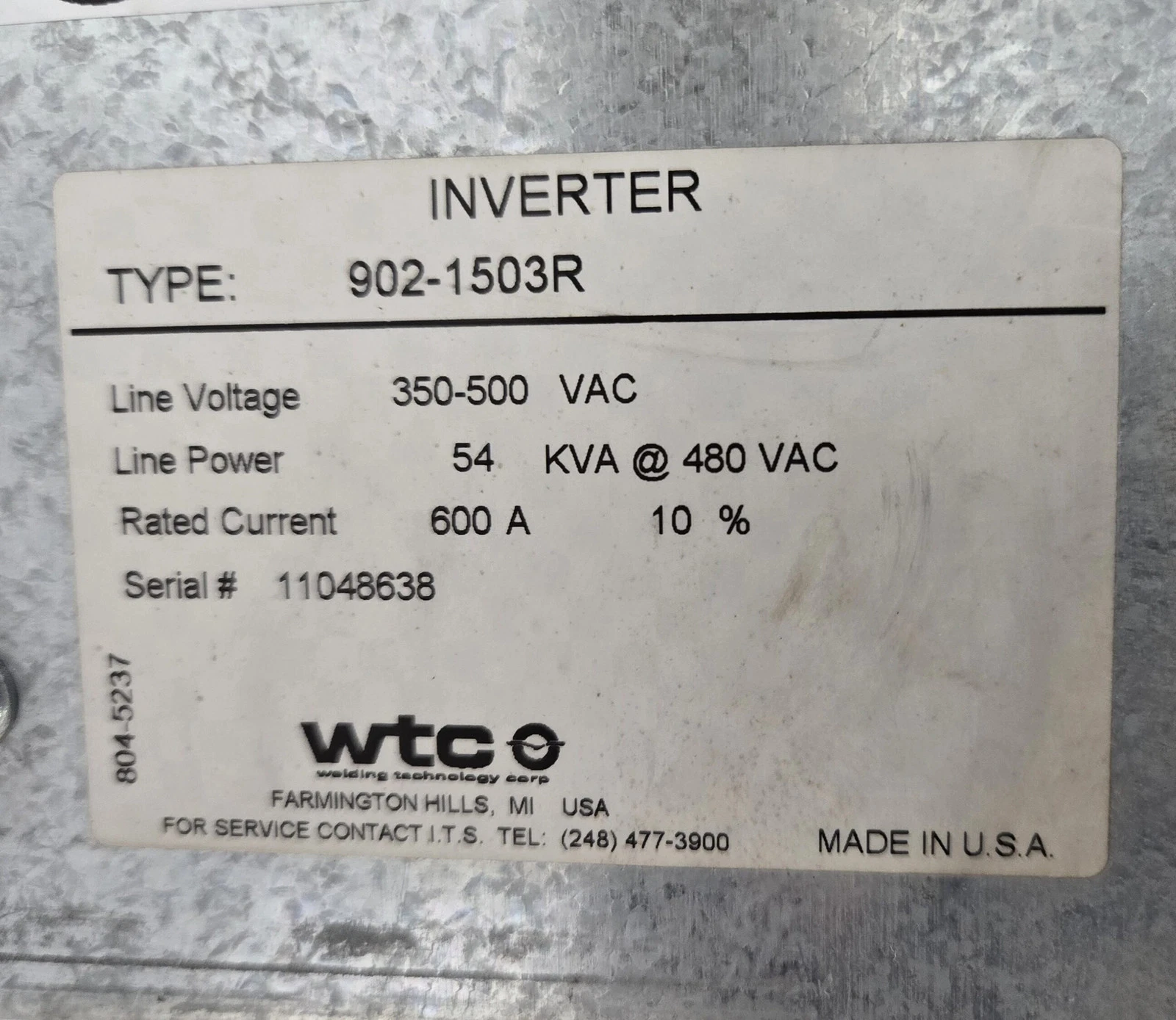WTC 902-1503R WELDING CONTROL INVERTER USED - Image 5